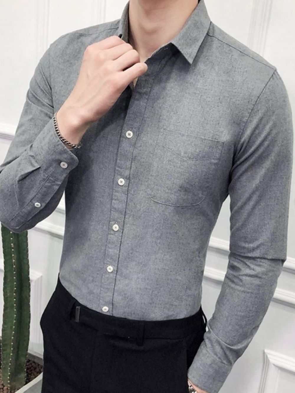 Camisa Masculina Casual De Lapela Simples De Primavera