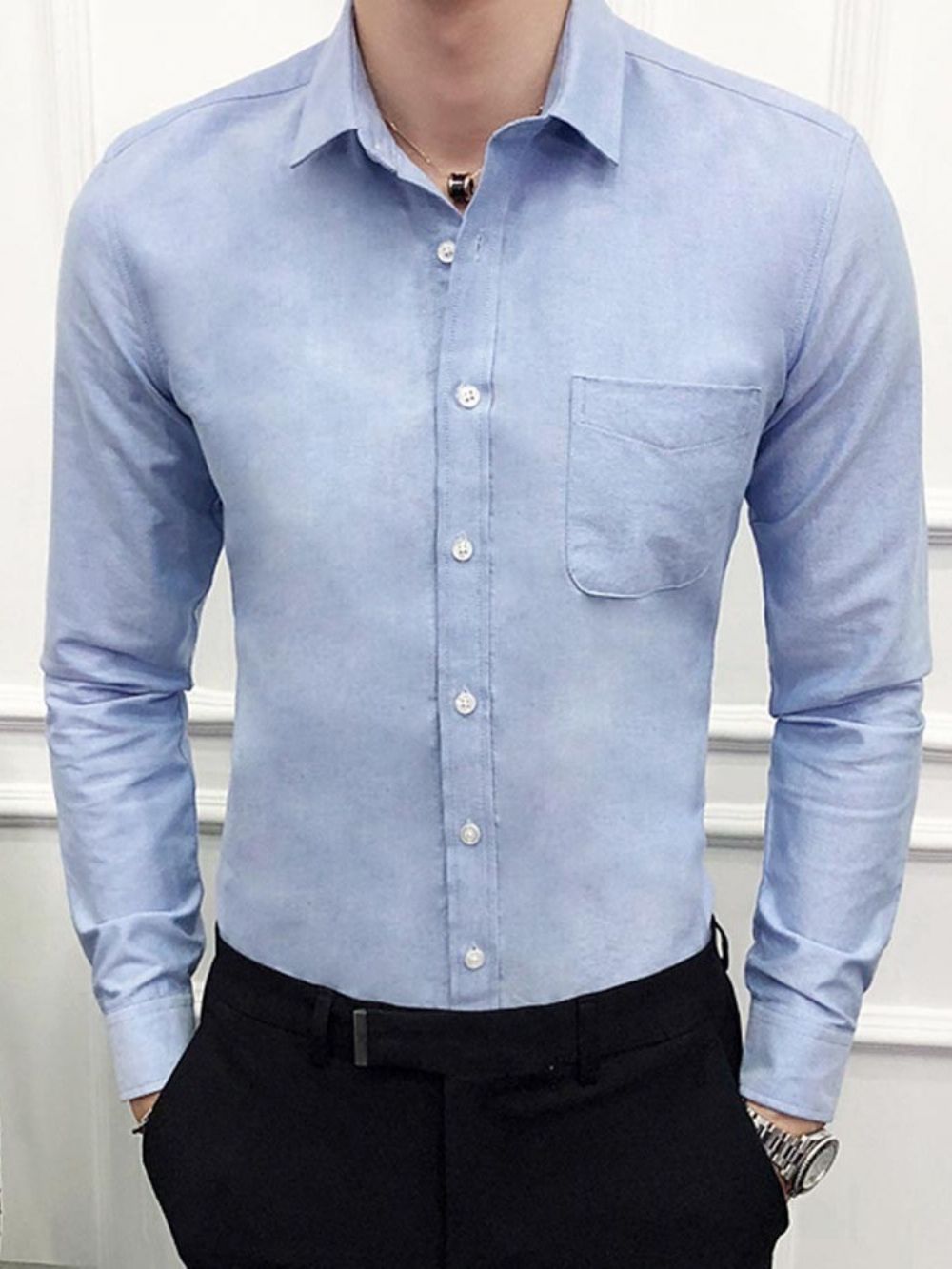 Camisa Masculina Casual De Lapela Simples De Primavera