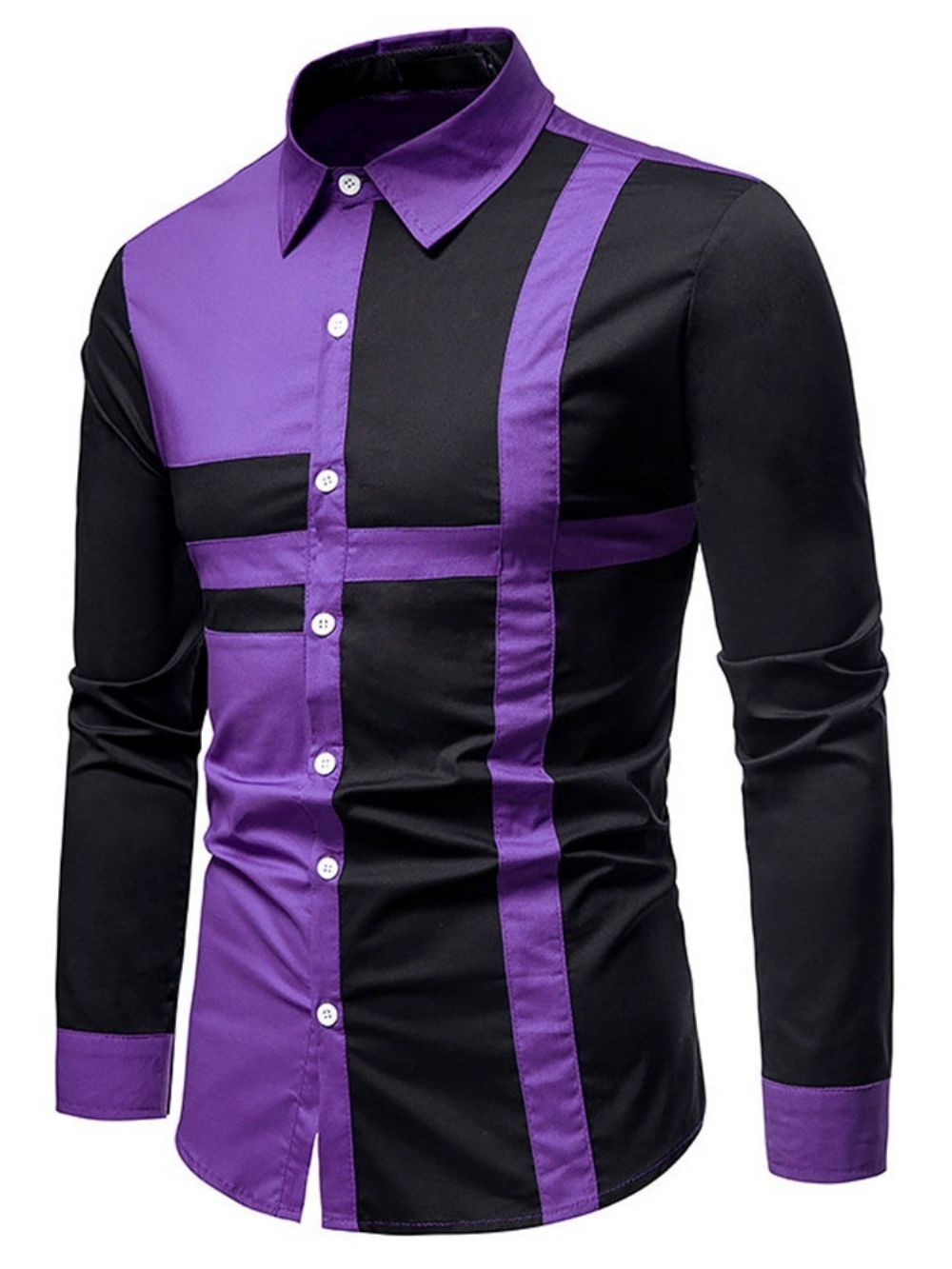 Camisa Masculina Casual Patchwork Color Block Outono