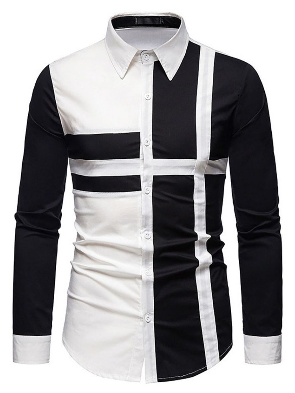 Camisa Masculina Casual Patchwork Color Block Outono