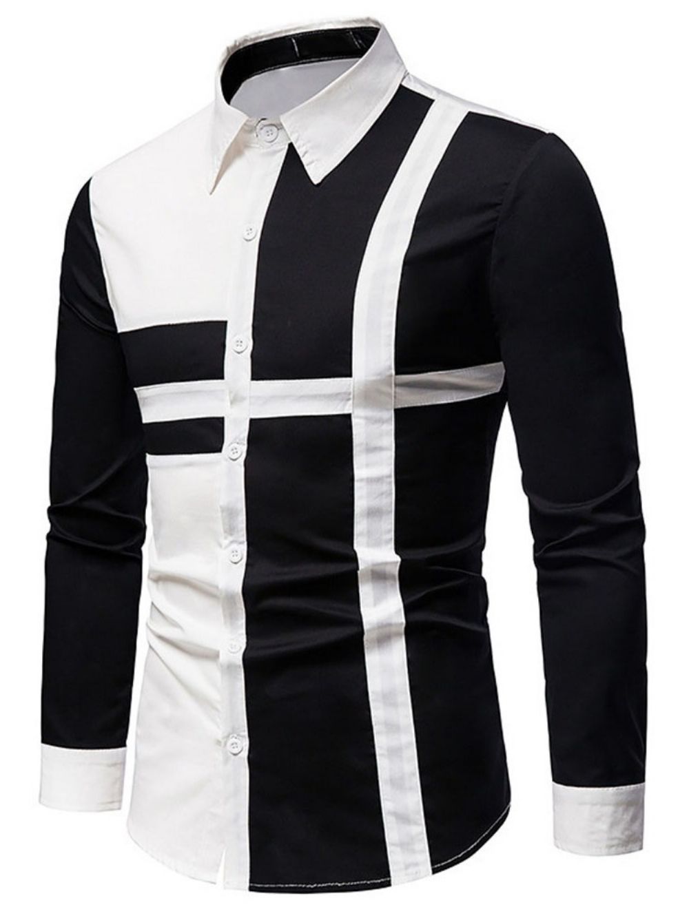 Camisa Masculina Casual Patchwork Color Block Outono