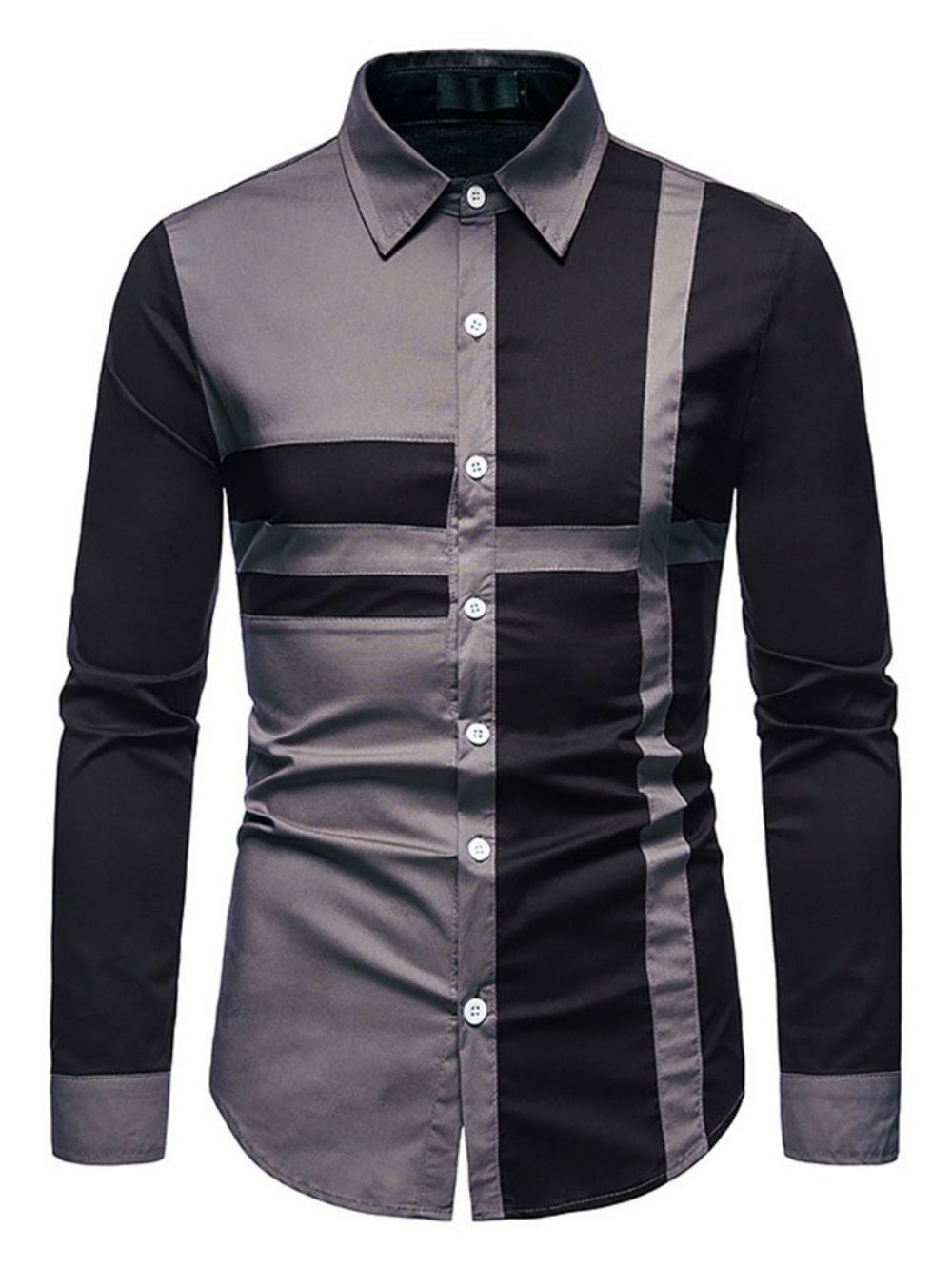 Camisa Masculina Casual Patchwork Color Block Outono