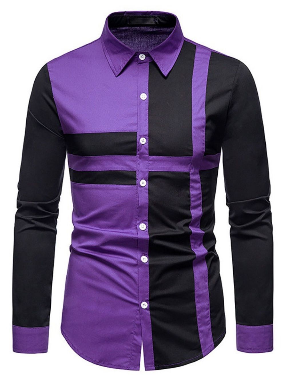 Camisa Masculina Casual Patchwork Color Block Outono