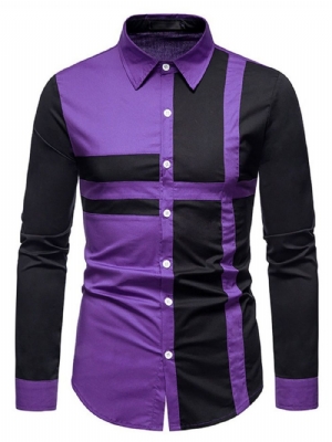 Camisa Masculina Casual Patchwork Color Block Outono