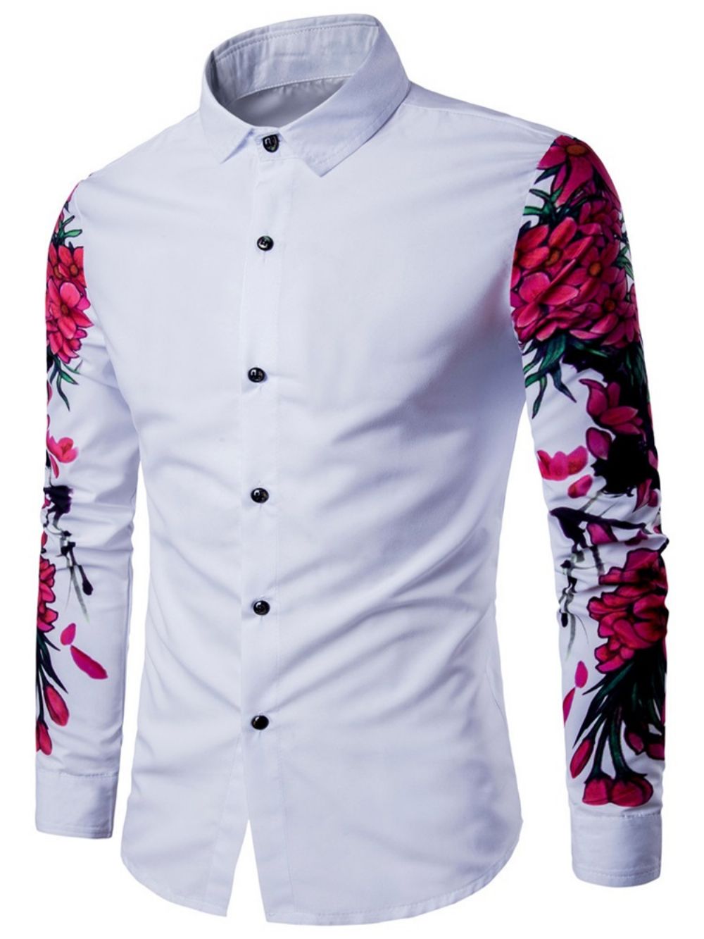 Camisa Masculina Casual Slim Com Estampa Floral Lapela