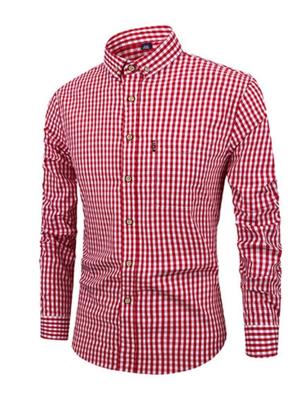 Camisa Masculina Casual Xadrez De Lapela Com Mola