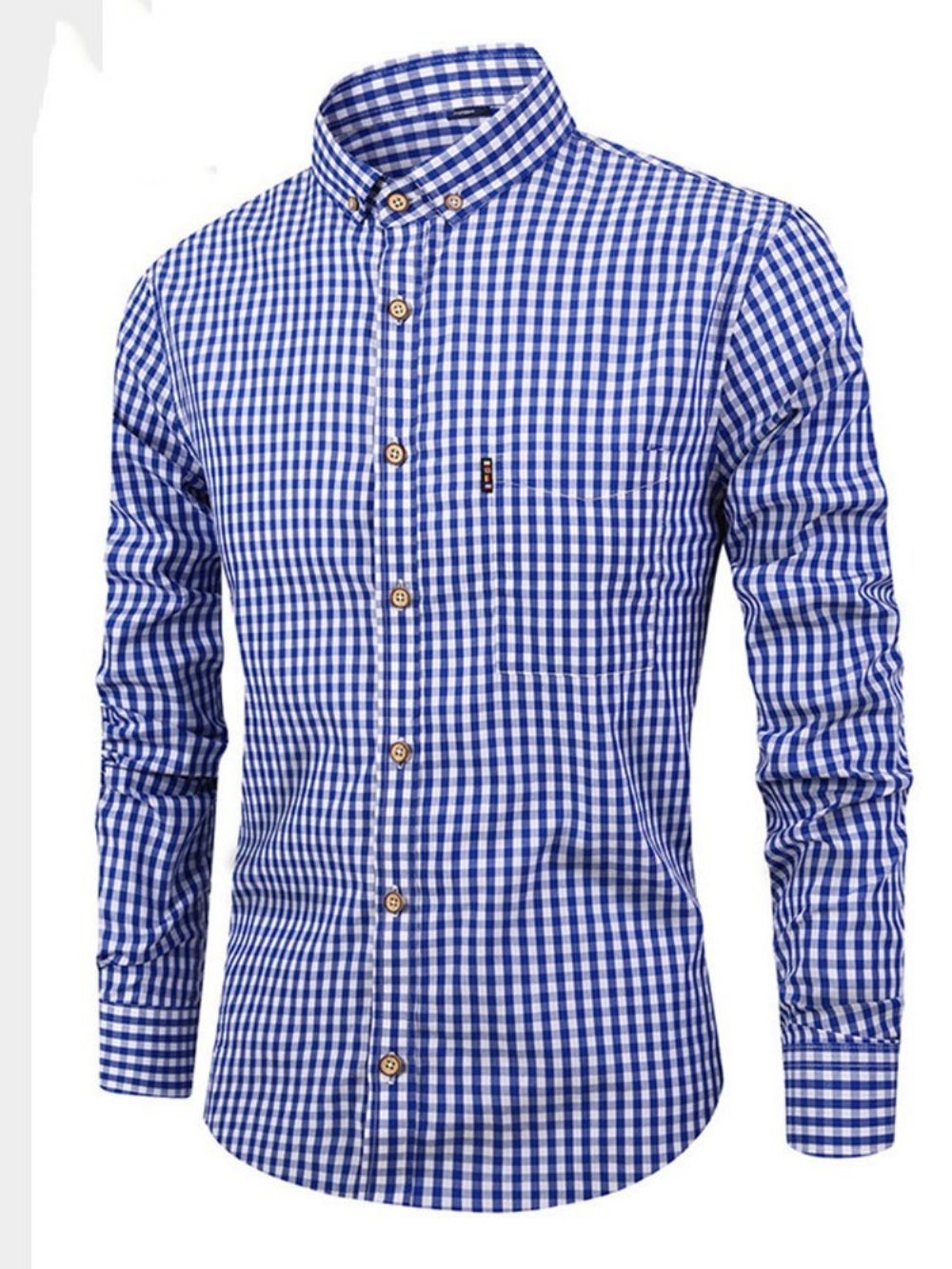 Camisa Masculina Casual Xadrez De Lapela Com Mola