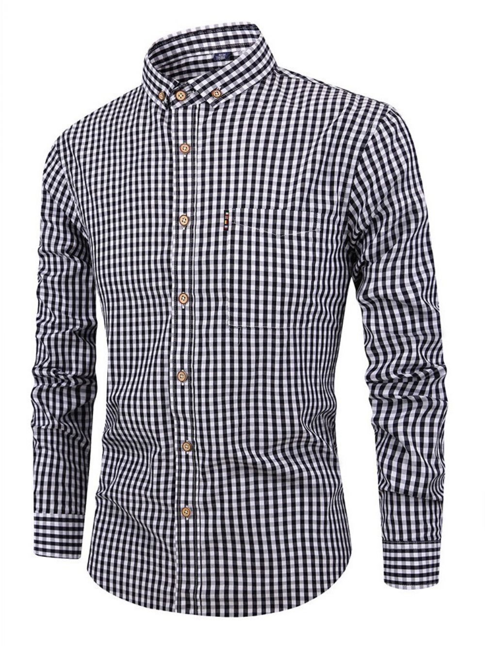 Camisa Masculina Casual Xadrez De Lapela Com Mola