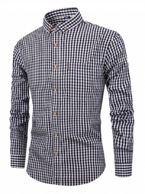 Camisa Masculina Casual Xadrez De Lapela Com Mola