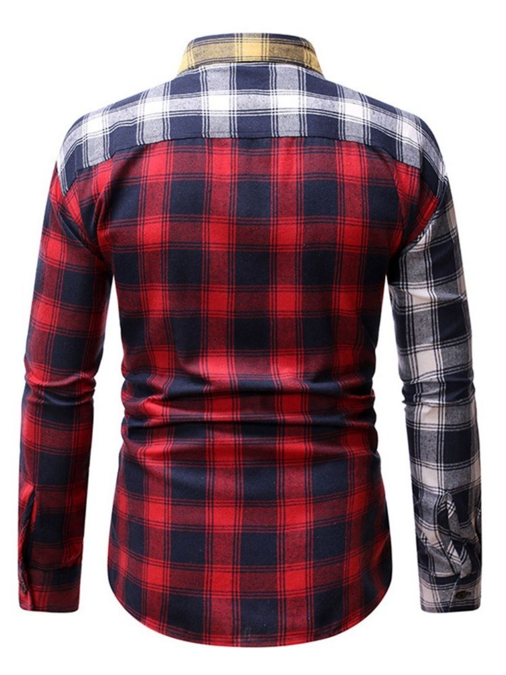 Camisa Masculina Casual Xadrez Patchwork Slim