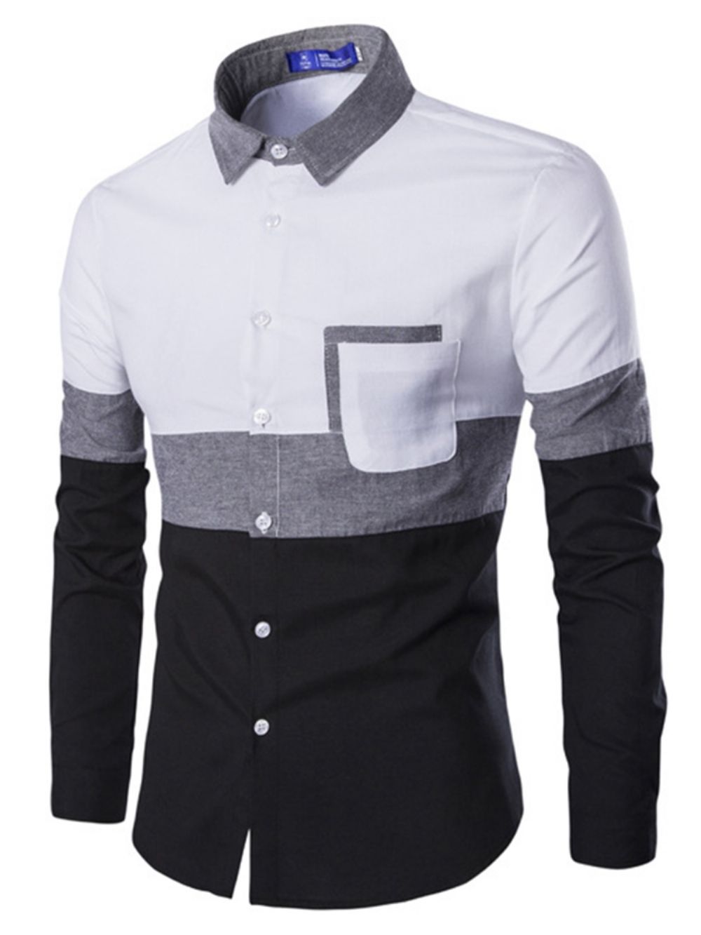 Camisa Masculina Color Block Patchwork Slim Lapela