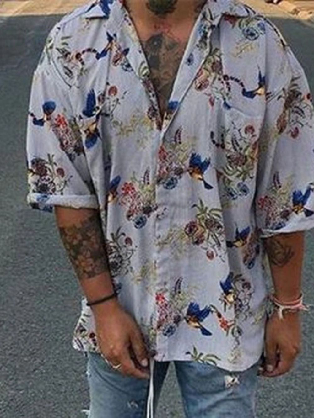 Camisa Masculina Com Estampa Casual Floral