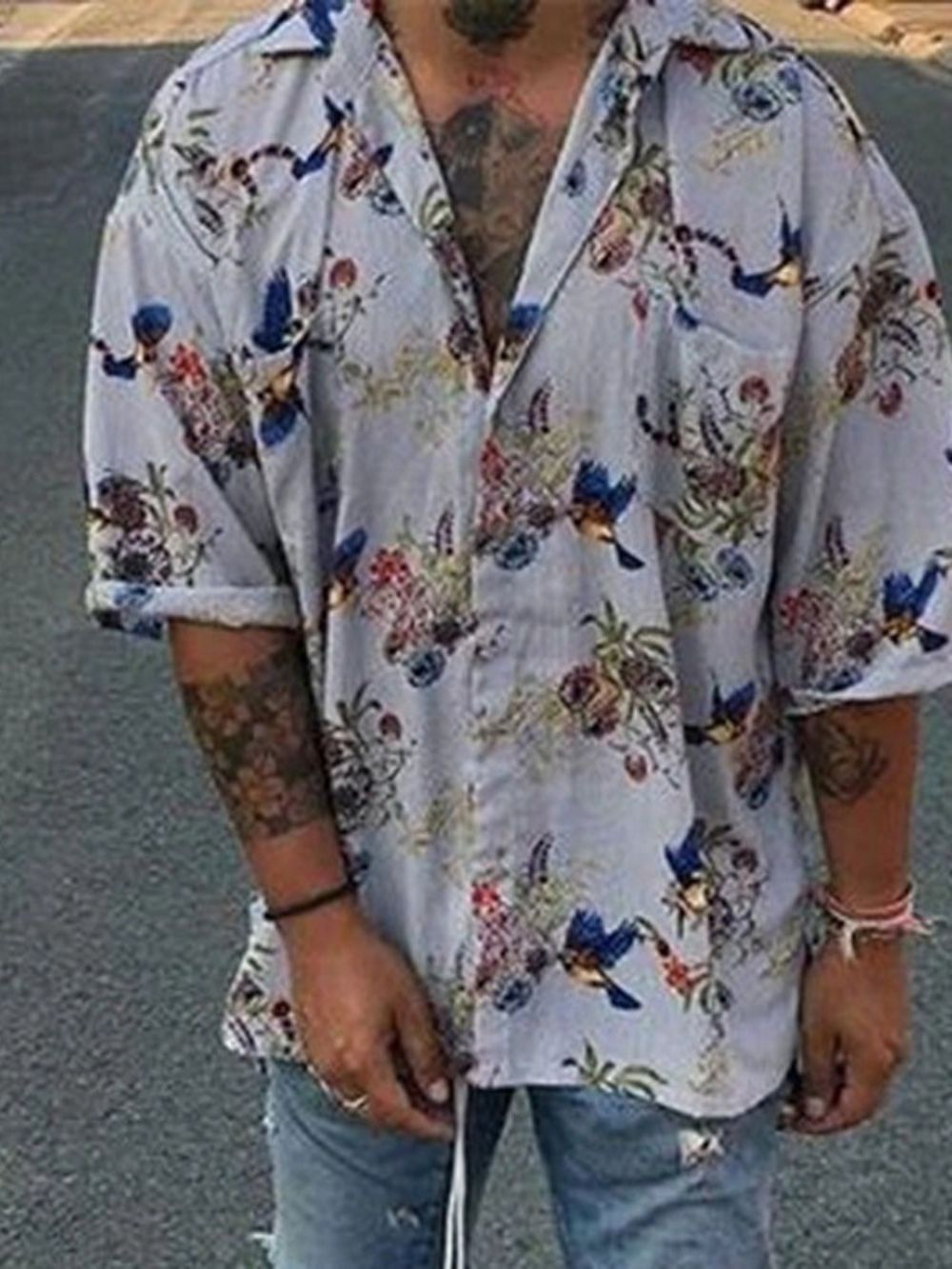 Camisa Masculina Com Estampa Casual Floral