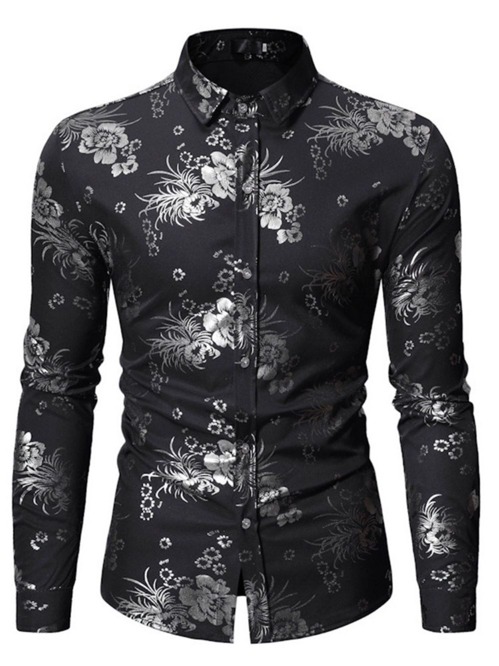 Camisa Masculina Com Estampa Floral Lapela Trespassada