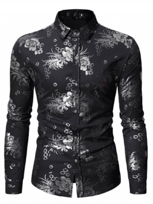 Camisa Masculina Com Estampa Floral Lapela Trespassada