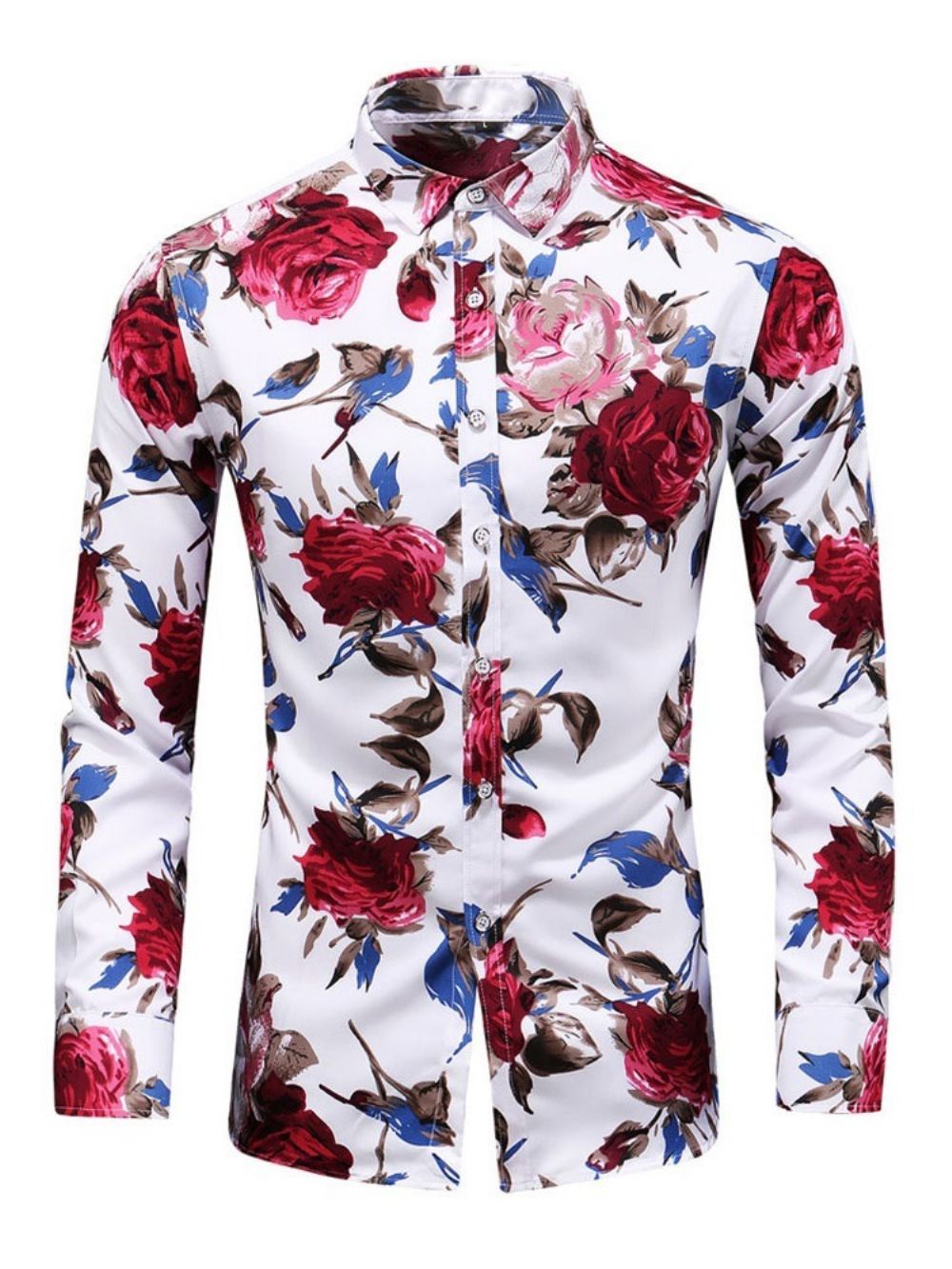 Camisa Masculina Com Estampa De Lapela Floral Outono Trespassado