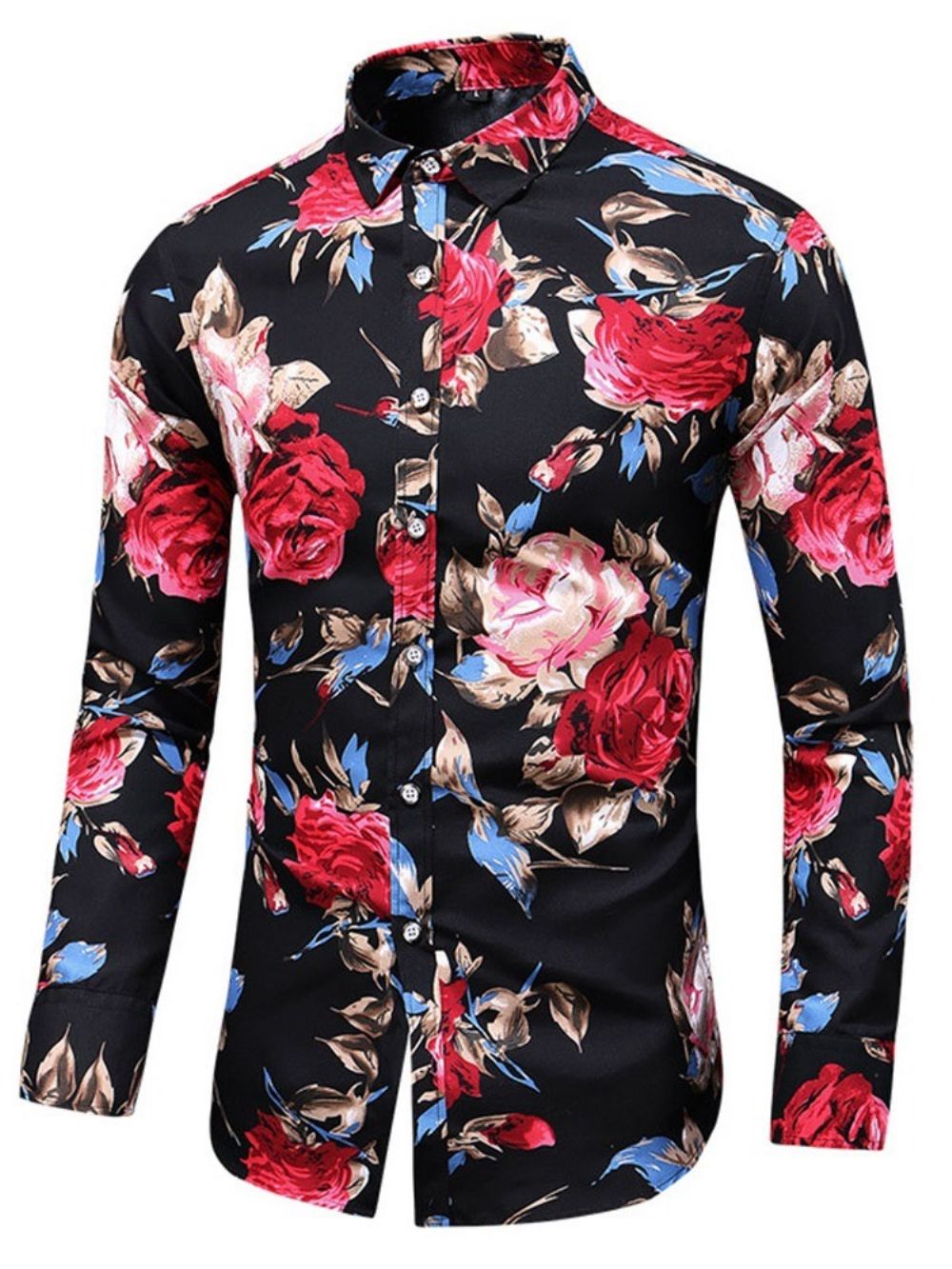 Camisa Masculina Com Estampa De Lapela Floral Outono Trespassado