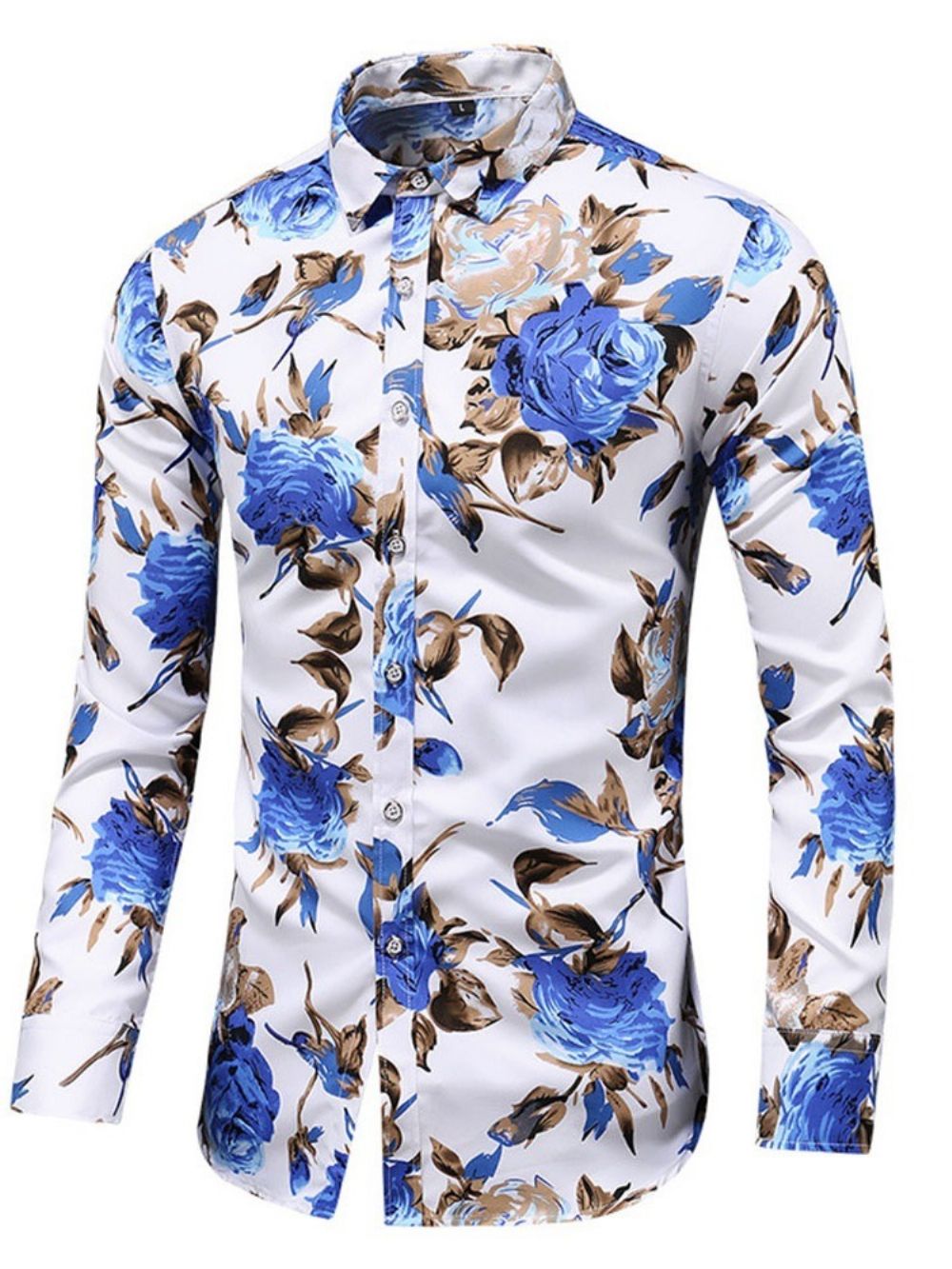 Camisa Masculina Com Estampa De Lapela Floral Outono Trespassado