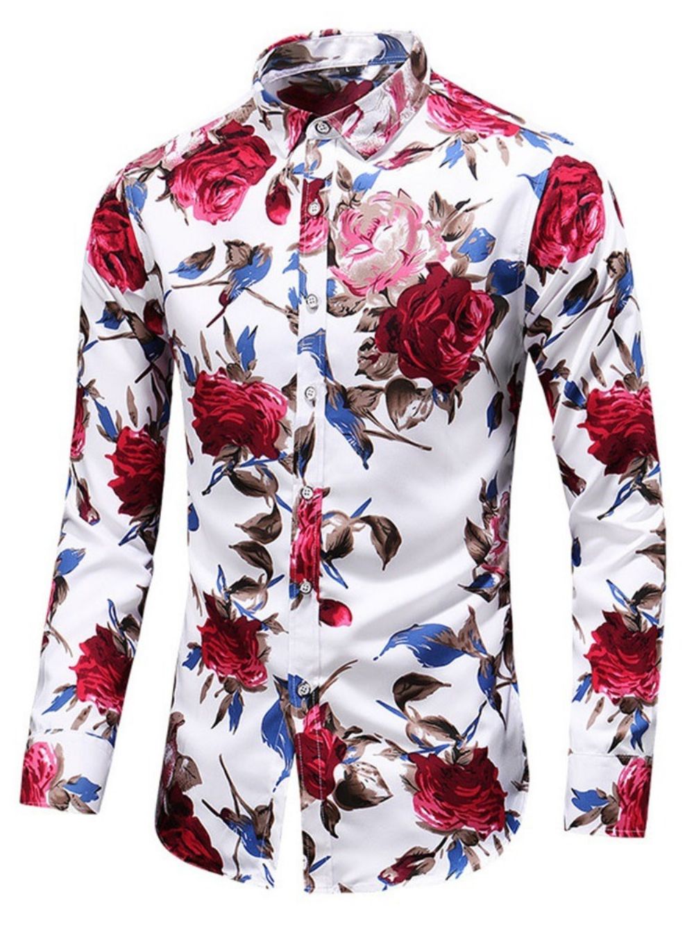 Camisa Masculina Com Estampa De Lapela Floral Outono Trespassado