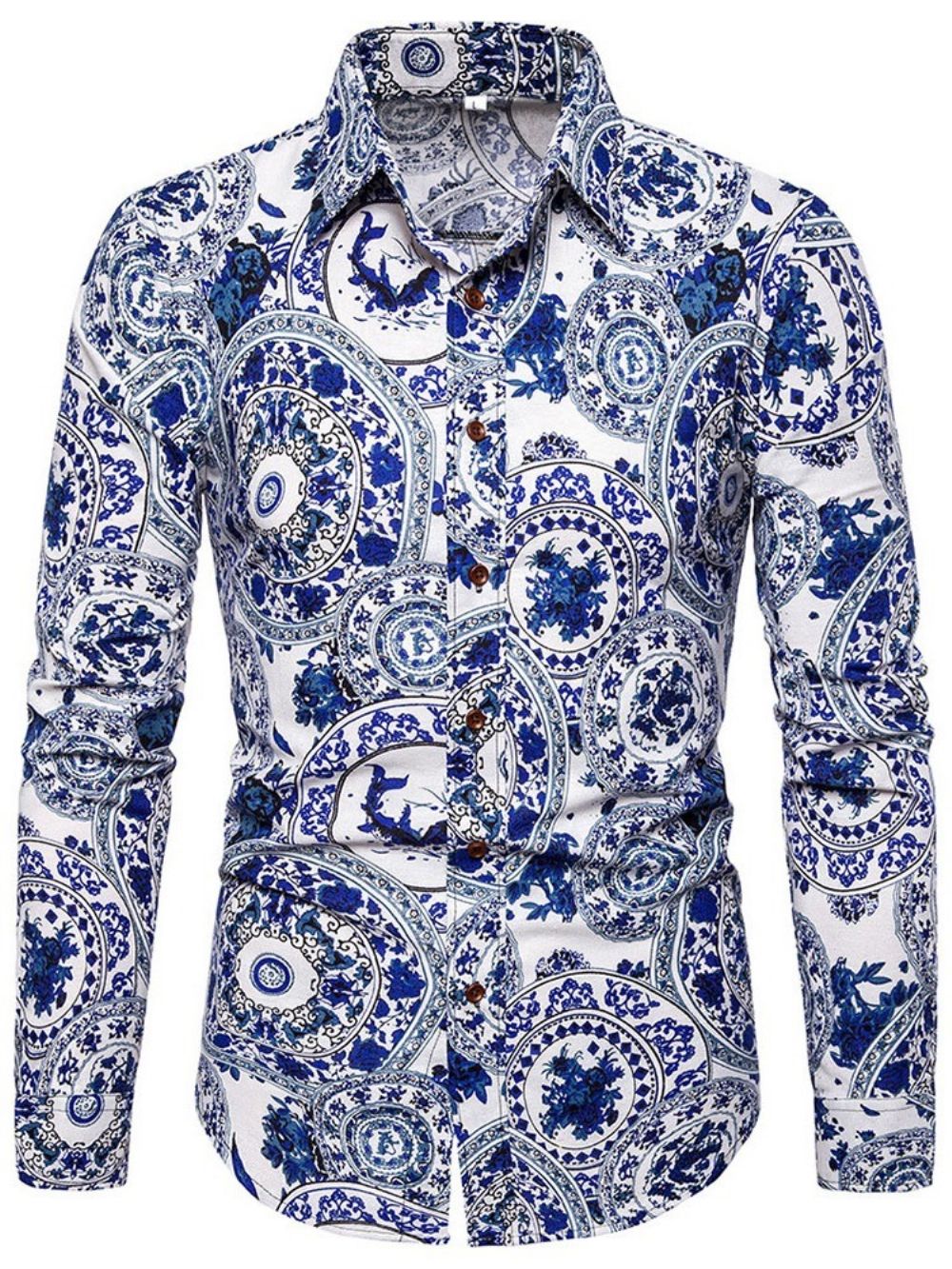 Camisa Masculina Com Estampa De Lapela Floral Slim Trespassada