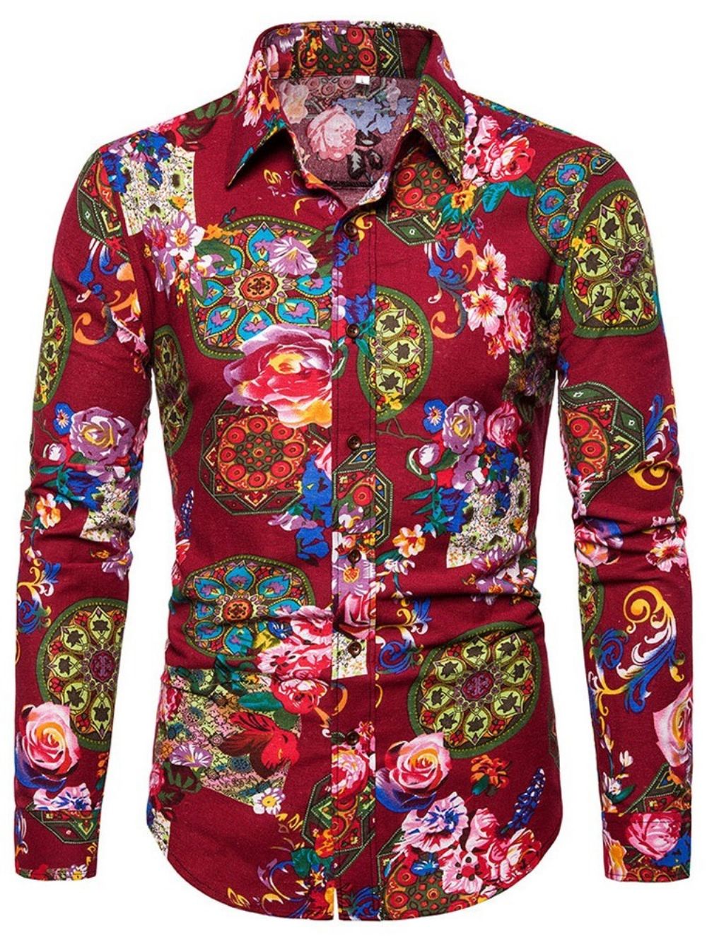 Camisa Masculina Com Estampa De Lapela Floral Slim Trespassada