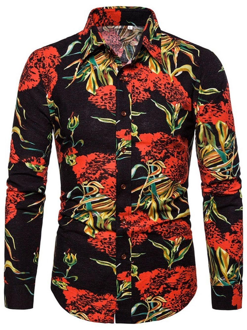 Camisa Masculina Com Estampa De Lapela Floral Slim Trespassada