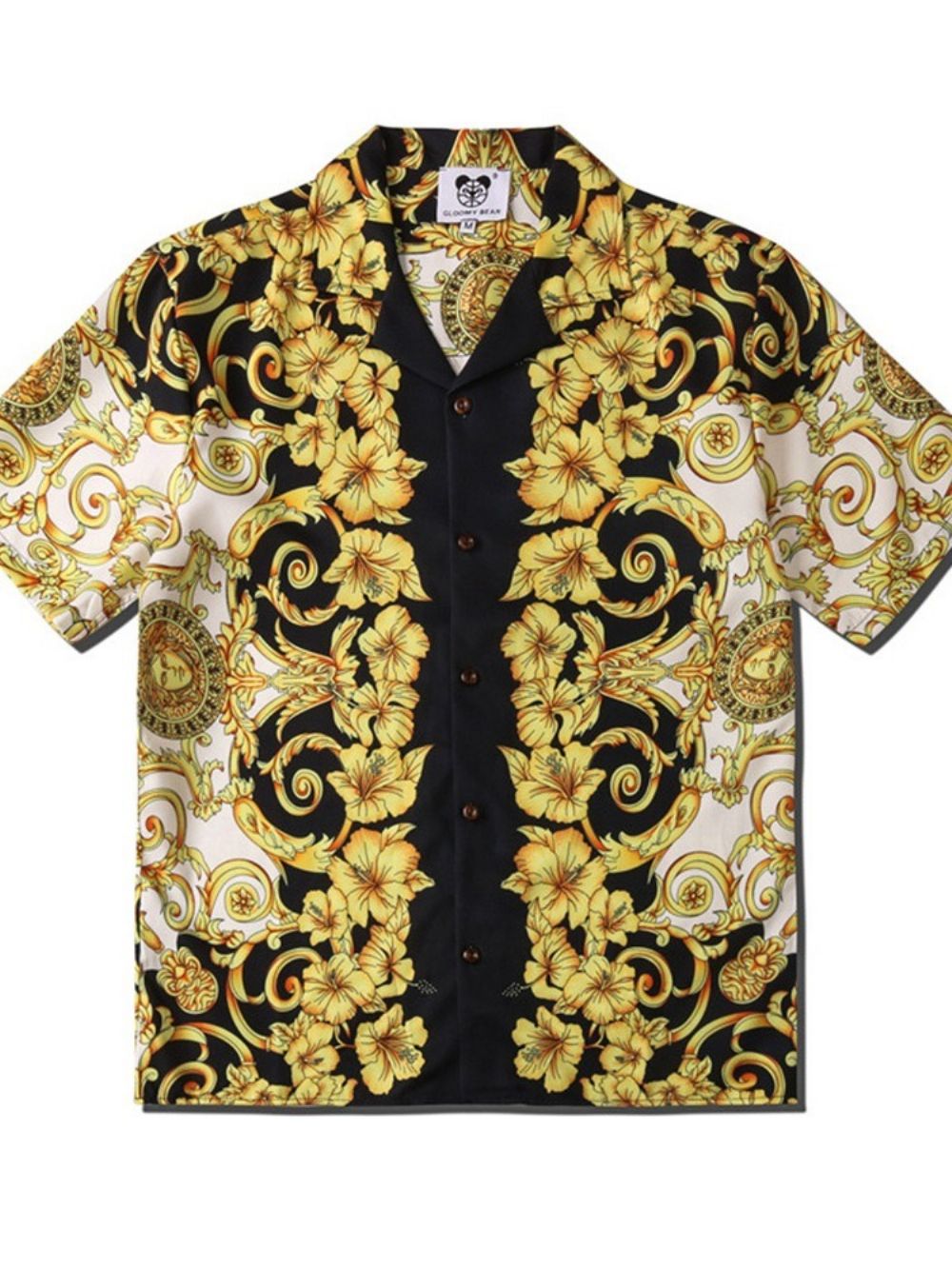 Camisa Masculina Com Estampa De Lapela Floral Solta Trespassada