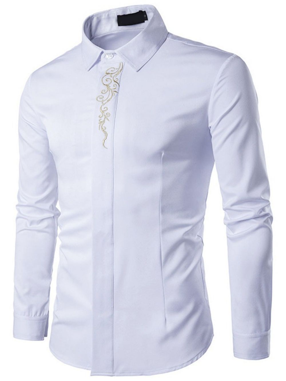 Camisa Masculina Elegante De Outono Com Bordado De Lapela Floral