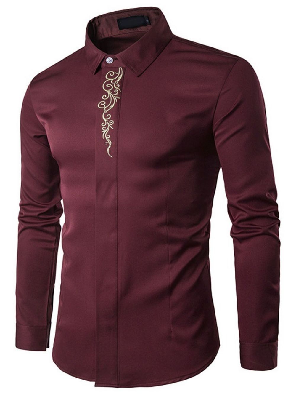 Camisa Masculina Elegante De Outono Com Bordado De Lapela Floral