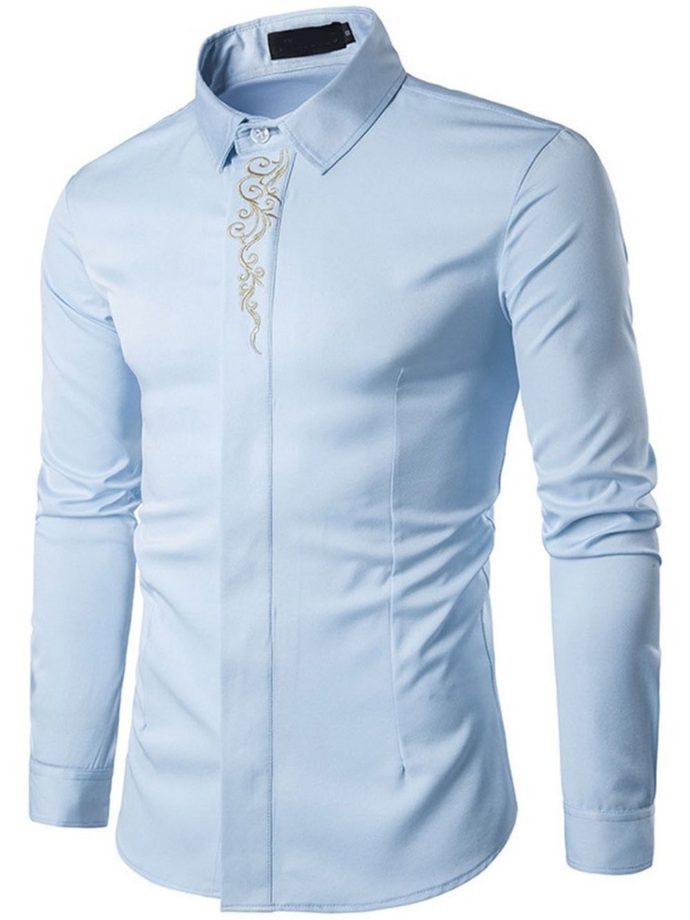 Camisa Masculina Elegante De Outono Com Bordado De Lapela Floral