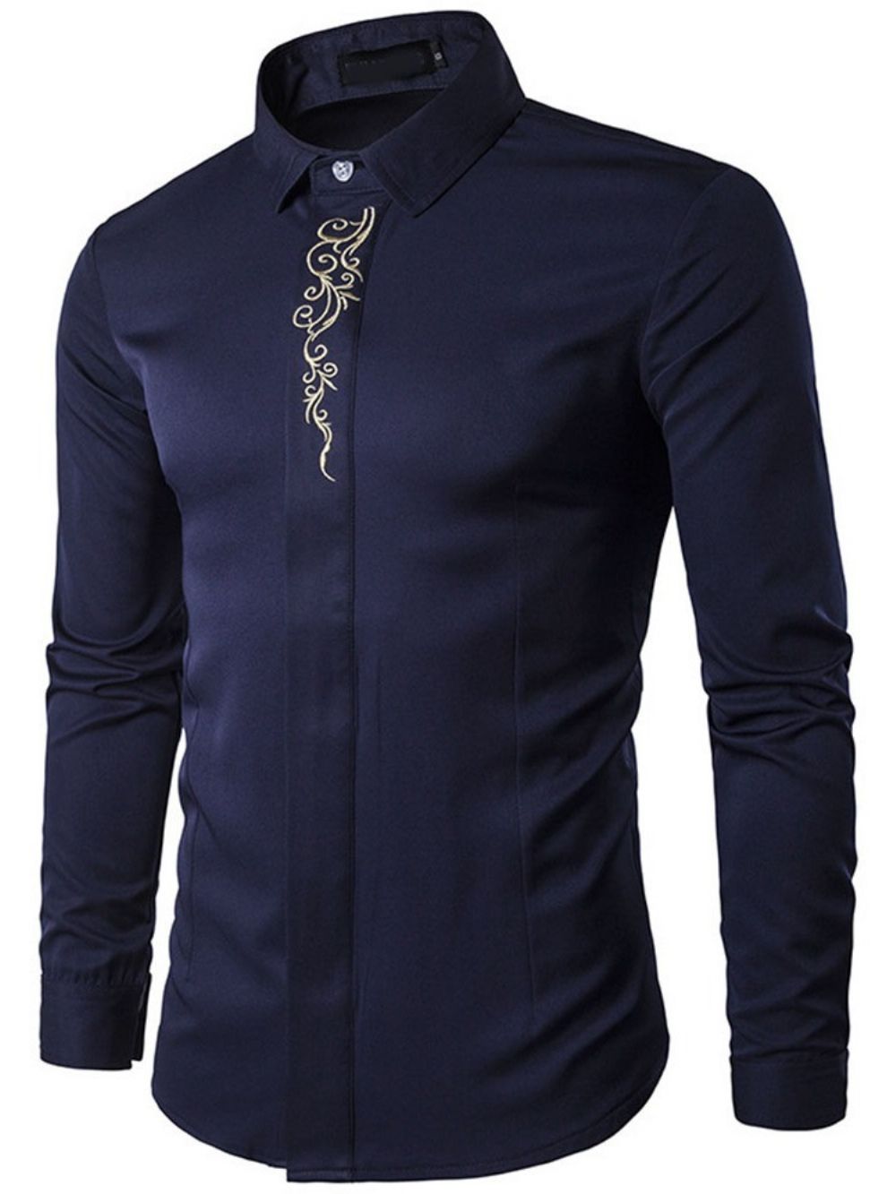 Camisa Masculina Elegante De Outono Com Bordado De Lapela Floral