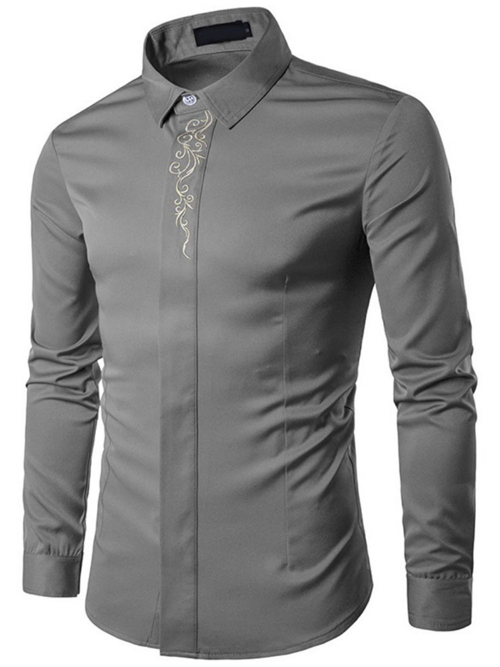 Camisa Masculina Elegante De Outono Com Bordado De Lapela Floral