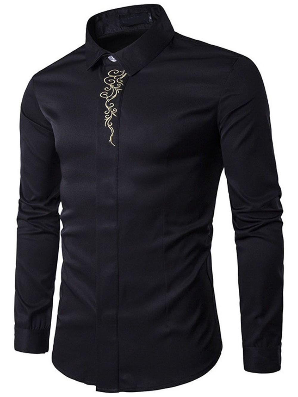 Camisa Masculina Elegante De Outono Com Bordado De Lapela Floral