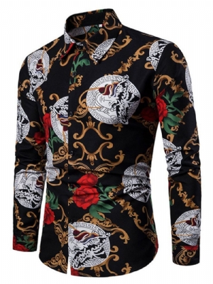 Camisa Masculina Estampa Floral Slim Com Estampa Europeia