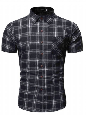 Camisa Masculina Estampa Xadrez Lapela Trespassada