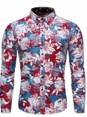 Camisa Masculina Estampada Com Lapela Casual De Primavera