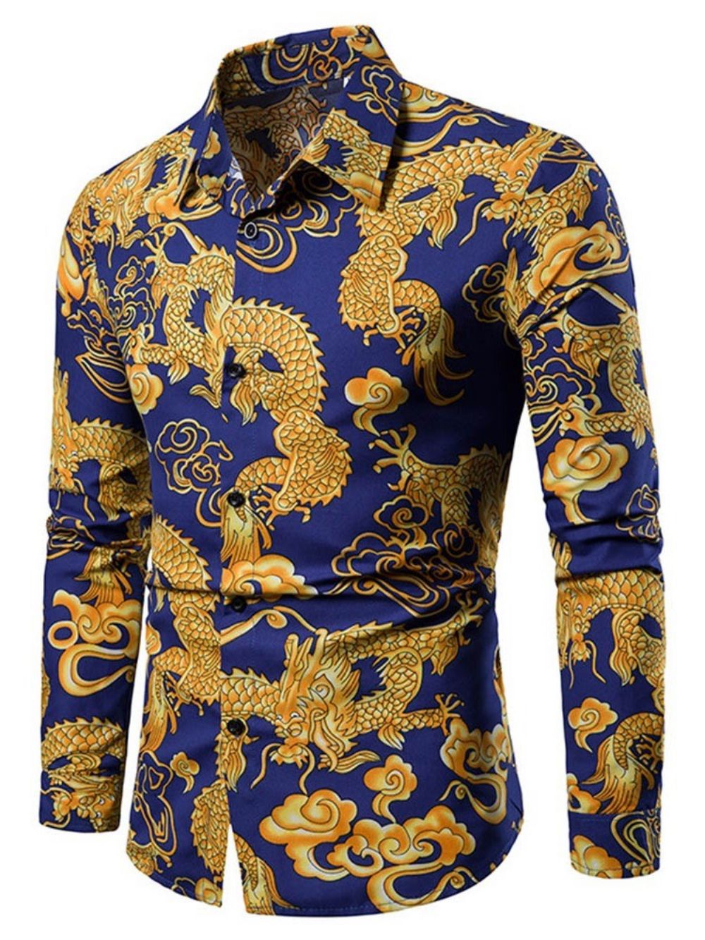 Camisa Masculina Estampada Com Lapela Europeia