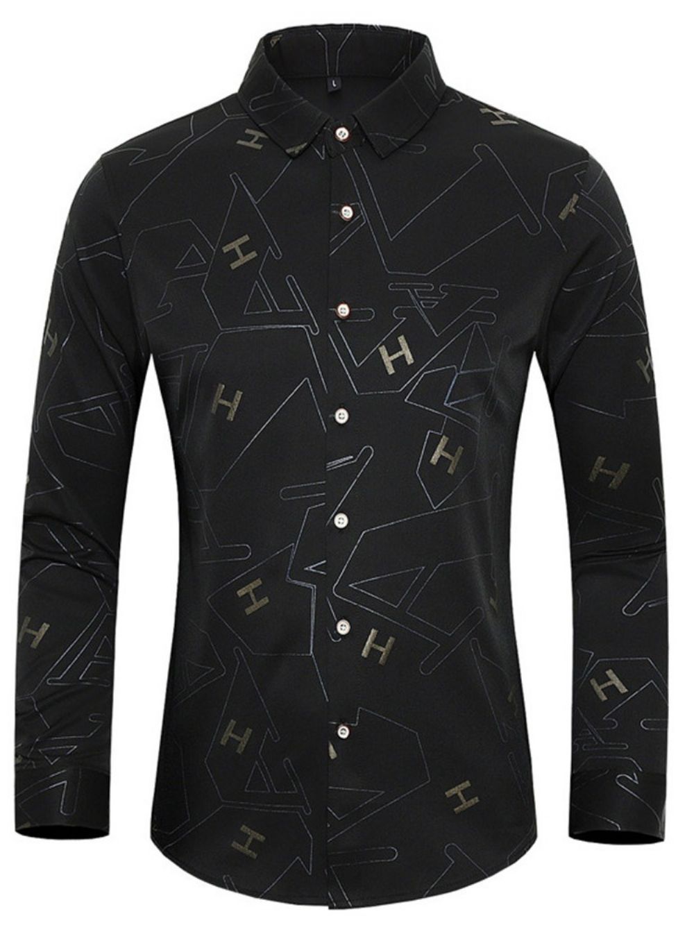 Camisa Masculina Estampada Fashion Lapela Color Block Slim