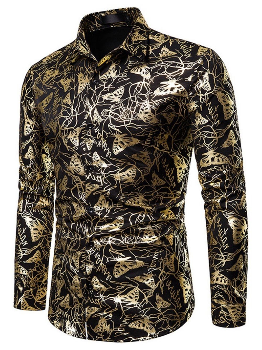 Camisa Masculina Estampado Animal Lapela Trespassado