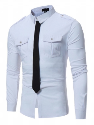 Camisa Masculina Fina Decorada Exclusiva Com Gravata De Bolso