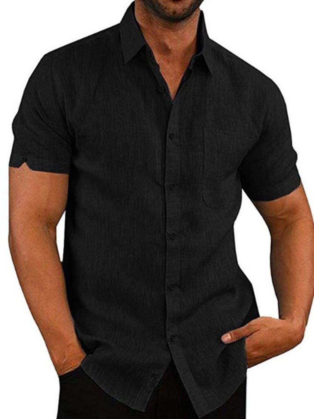 Camisa Masculina Folgada Casual Com Botão De Lapela