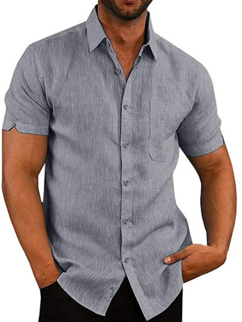 Camisa Masculina Folgada Casual Com Botão De Lapela