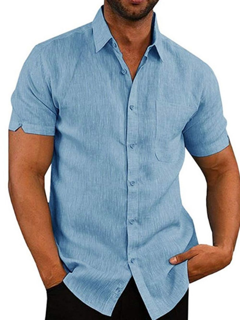 Camisa Masculina Folgada Casual Com Botão De Lapela