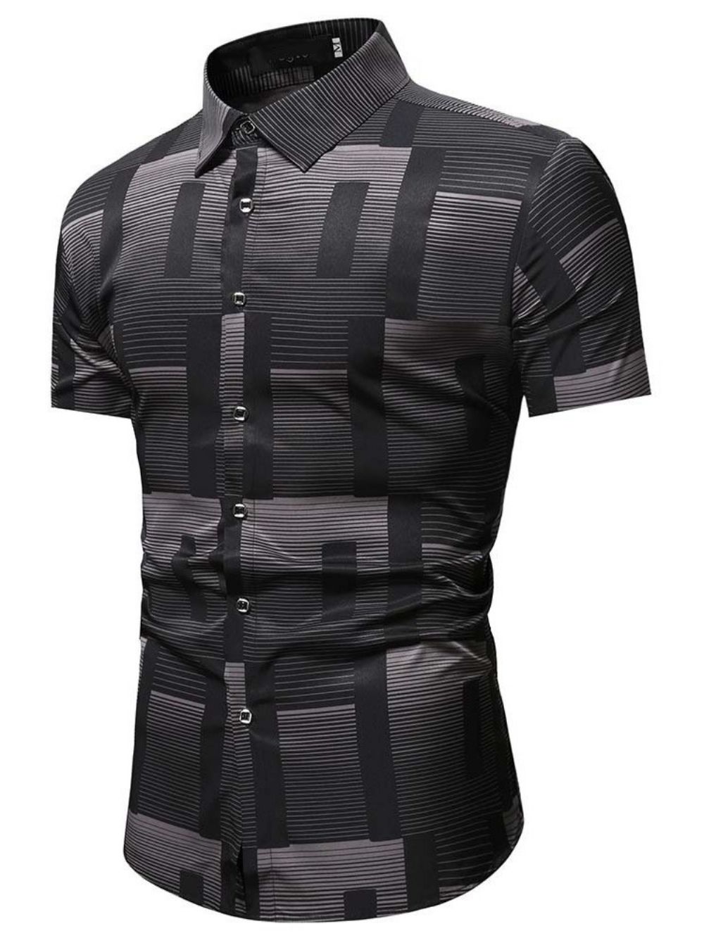 Camisa Masculina Folgada Com Estampa De Bloco Colorida Lapela