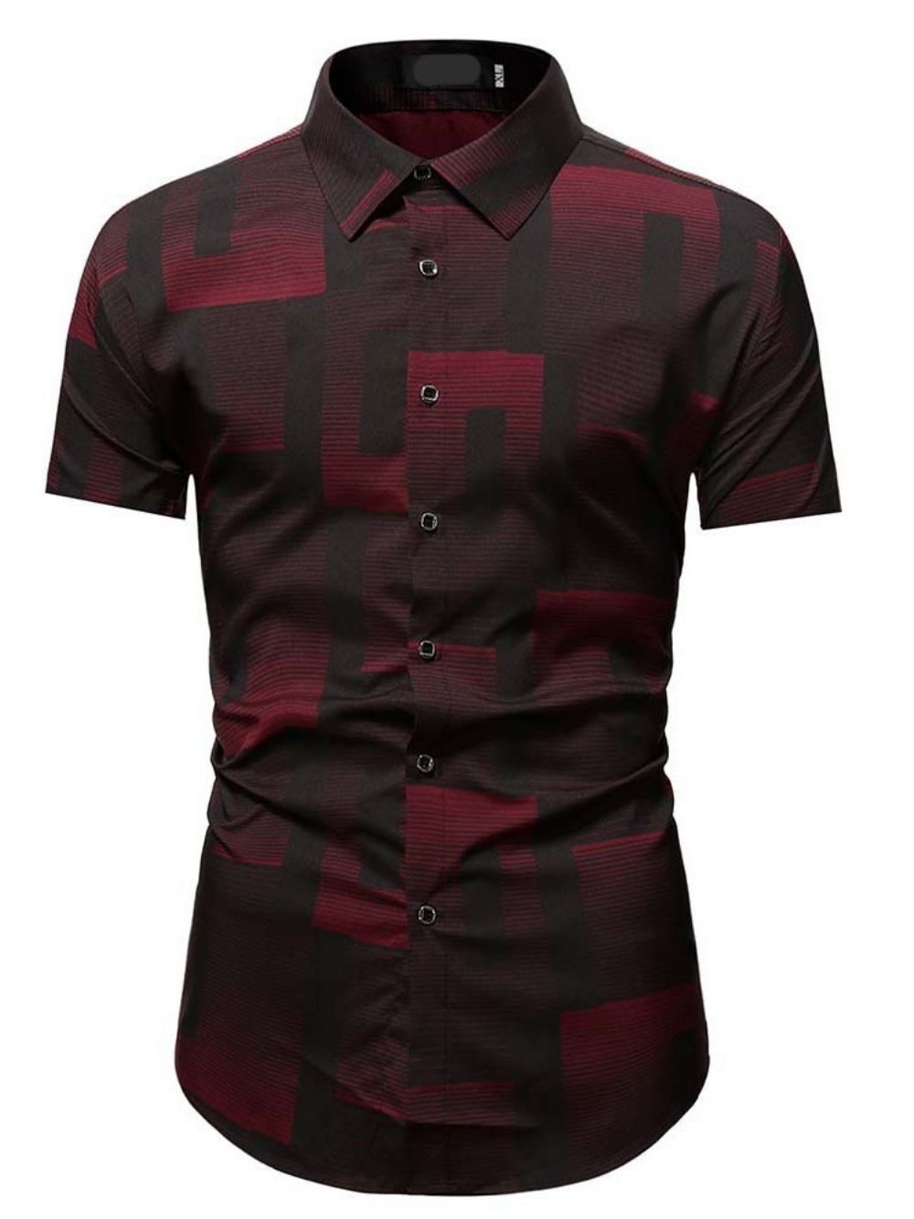 Camisa Masculina Folgada Com Estampa De Bloco Colorida Lapela