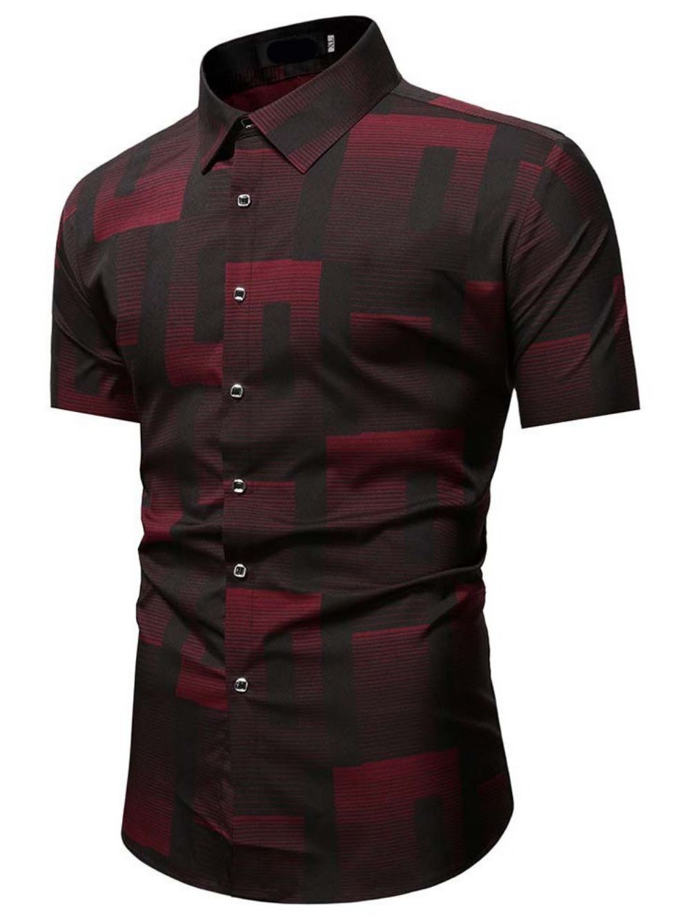 Camisa Masculina Folgada Com Estampa De Bloco Colorida Lapela