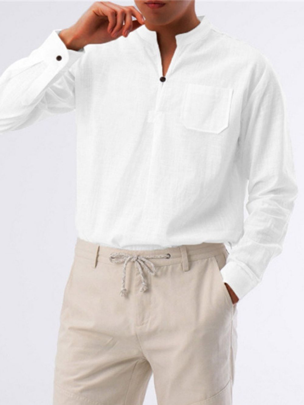 Camisa Masculina Folgada Coreana De Bolso Simples