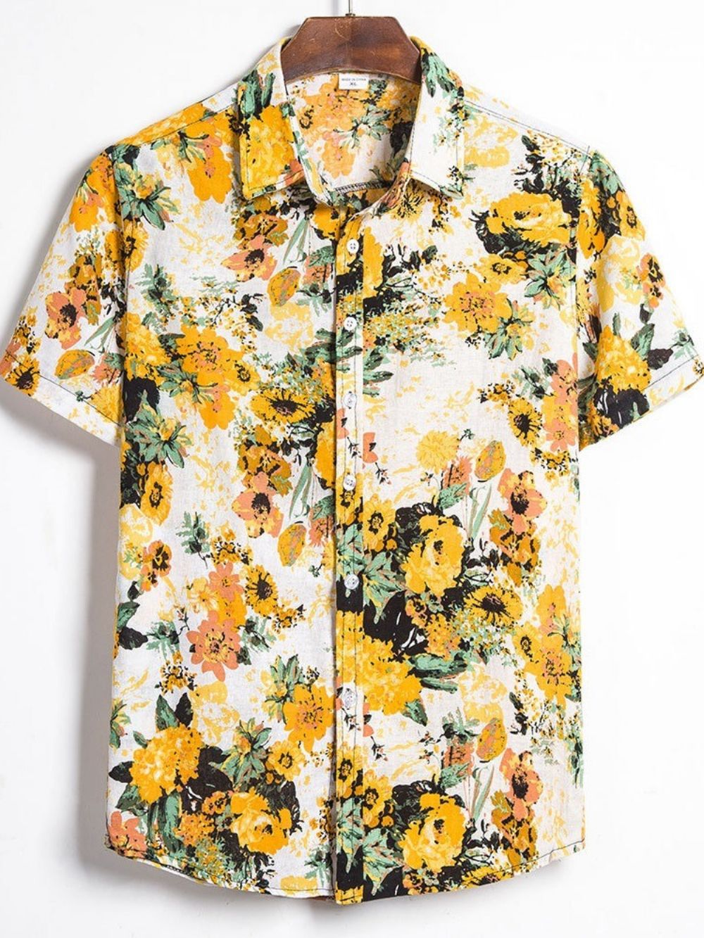 Camisa Masculina Folgada Coreana Estampada Com Lapela