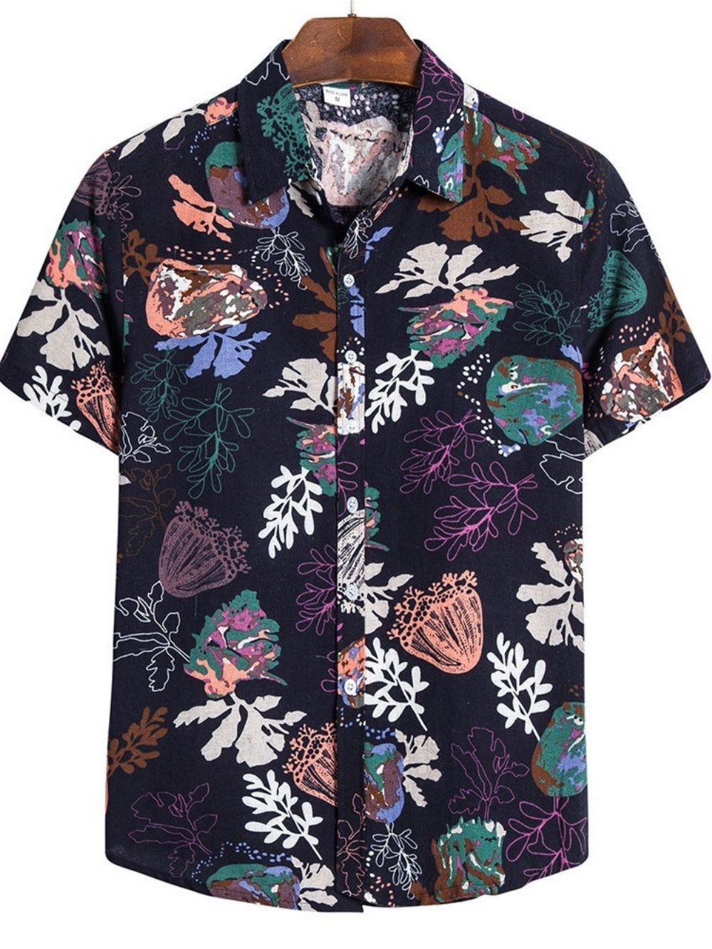 Camisa Masculina Folgada Coreana Estampada Com Lapela