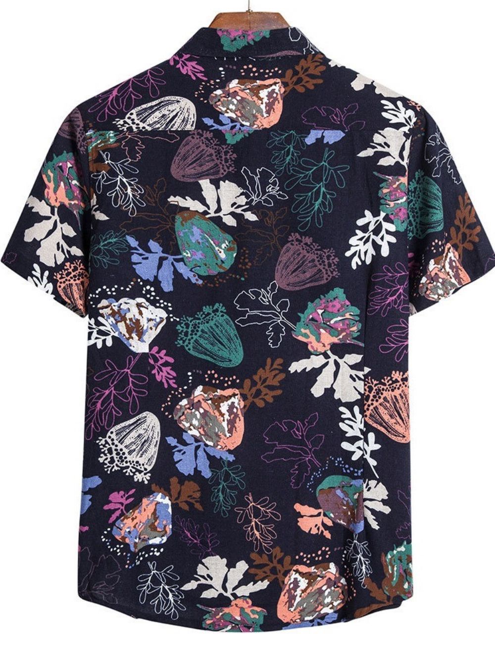 Camisa Masculina Folgada Coreana Estampada Com Lapela